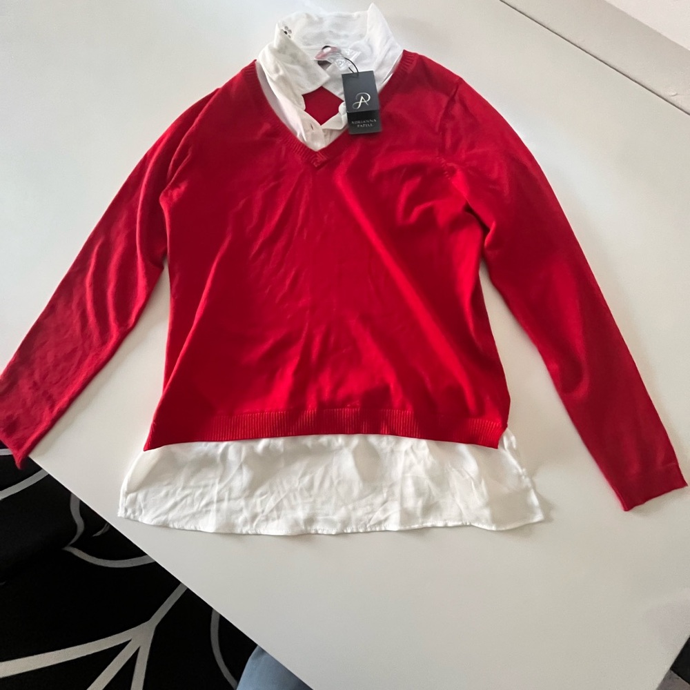 Embellished Collar Sweater (Red shirt with white collar)